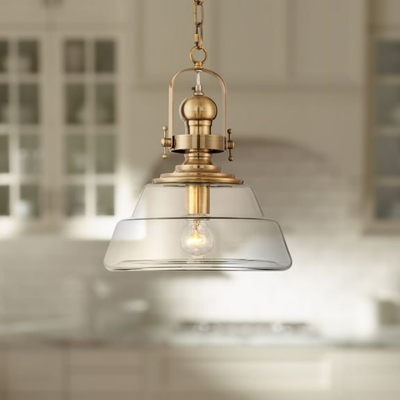 Possini Euro Design Antique Brass Pendant Lighting 13" Wide Modern Industrial Clear Glass Shade Fixture for Dining Room Living Foyer Kitchen Island