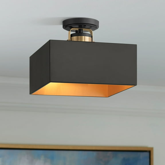 Possini Euro Design Artemis 12" Modern Semi Flush-Mount Ceiling Light Fixture Kitchen Foyer 2-Light Black Gold Finish Metal