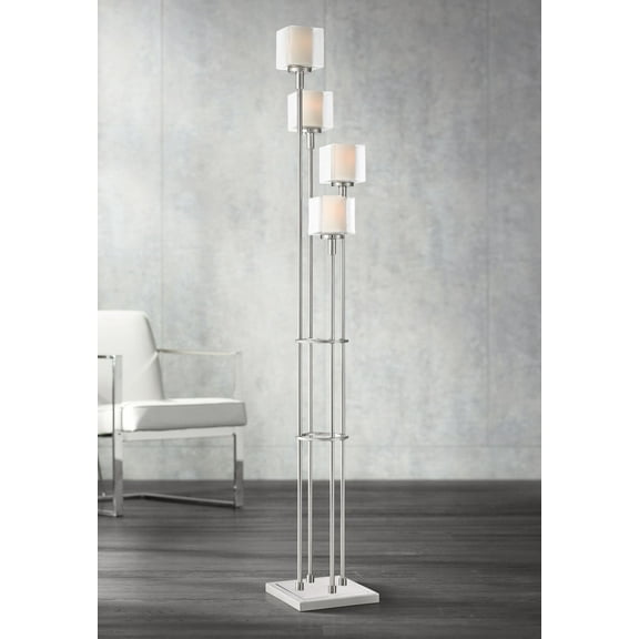 Possini Euro Design Modern Tree Floor Lamp with USB Charging Port 4-Light 72" Tall Brushed Nickel Glass Shade Living Room Reading