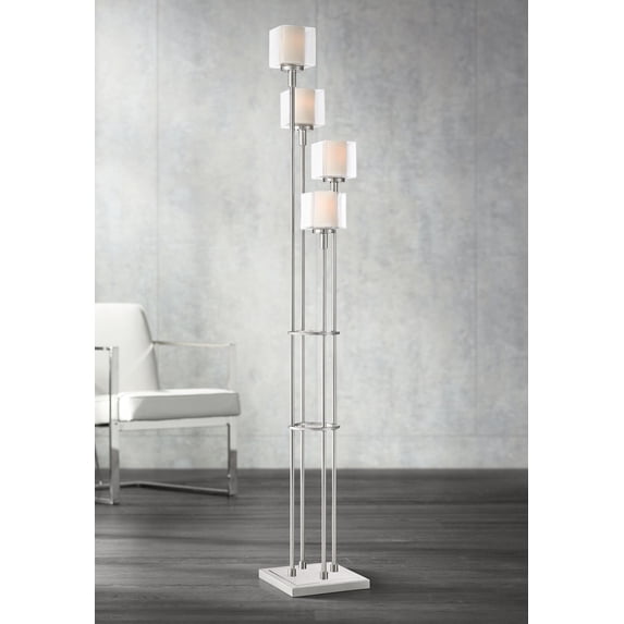Possini Euro Design Athena Modern Floor Lamp 72" Tall Brushed Nickel 4 Light Tree Clear Outer Opal Inner Double Glass Shade for Living Room Bedroom