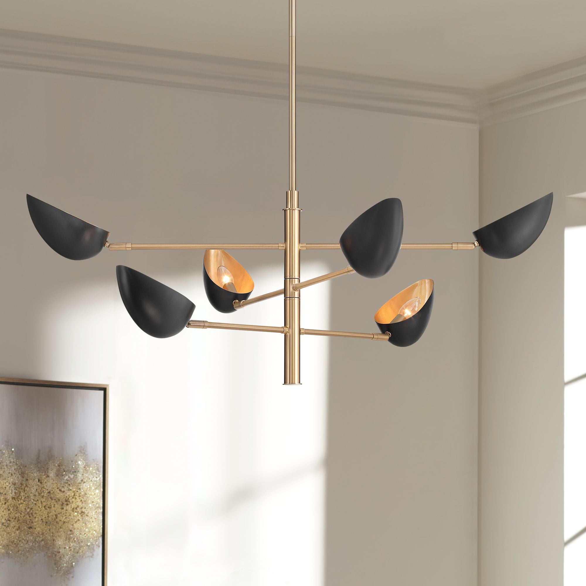 Atherton Black and Gold Mid-Century Modern 6-Light Pendant Chandelier
