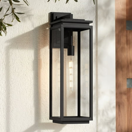 Possini Euro Design Atkins 24" High Modern Outdoor Wall Light Fixture Mount Porch House Edison Bulb Matte Black Die Cast Metal