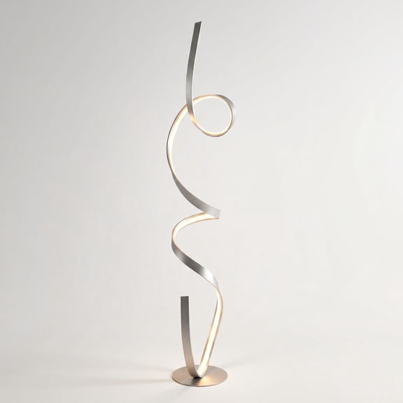 Possini Euro Design Avante Modern 56 1/2" Tall Standing Floor Lamp Light Ribbon LED Foot Switch Silver Metal Brushed Nickel Finish