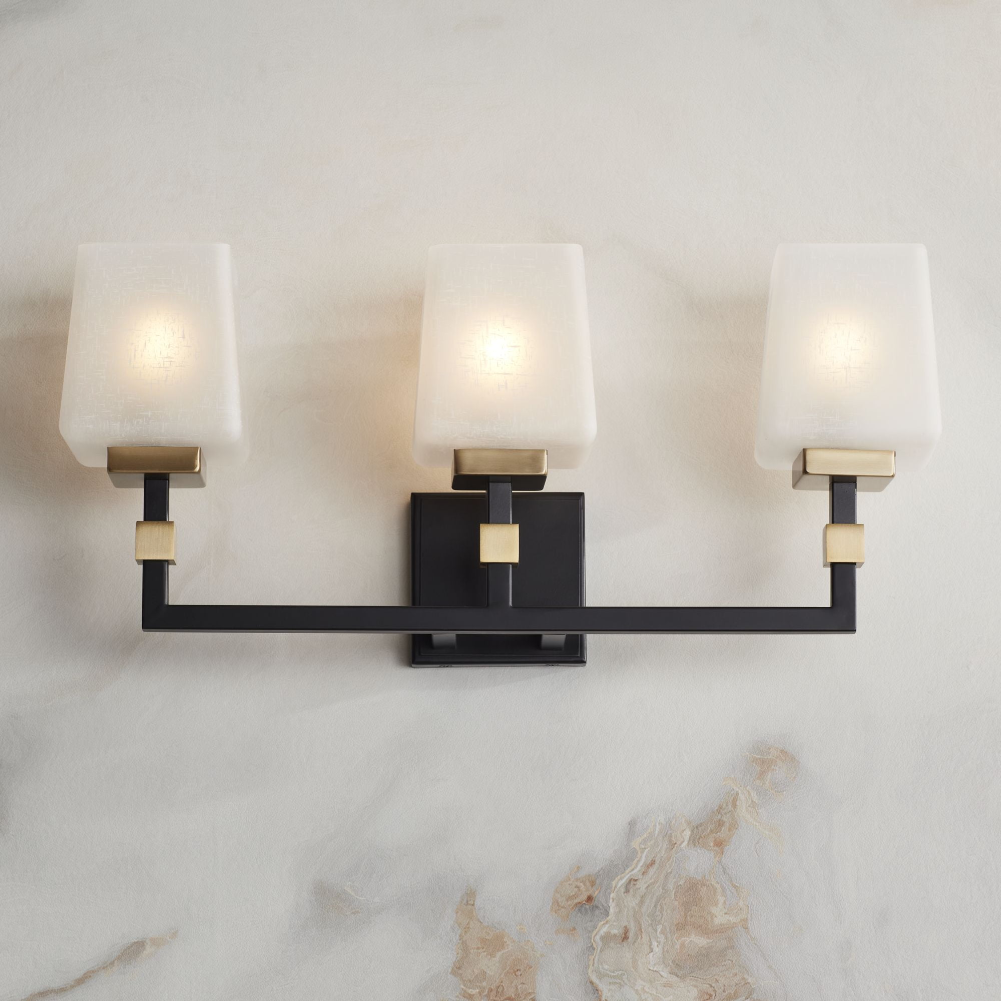 Beauregard 28" Modern Black and Gold Wall Light with Linen Glass Shades