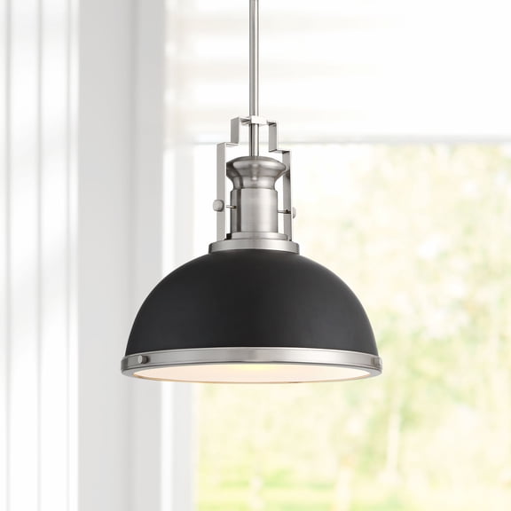 Possini Euro Design Black Brushed Nickel Dome Mini Pendant Light 13" Wide Modern Fixture for Kitchen Island Dining Room