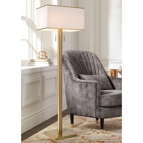 Possini Euro Design Bolivar Mid Century Modern 72" Tall Standing Floor Lamp Light Large Oversized 2-Light Metal Warm Gold Finish