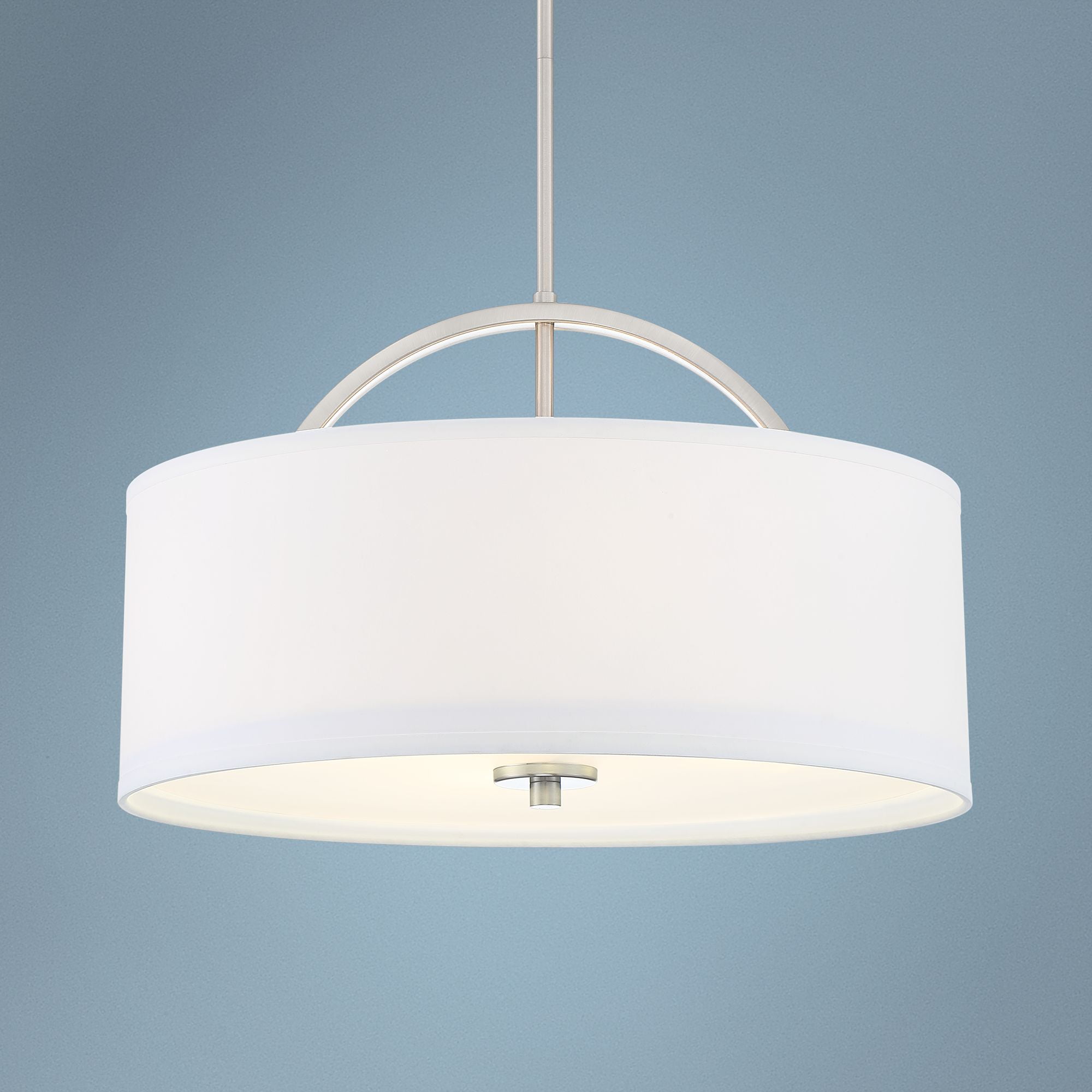 Elegant Brushed Nickel 23" Drum Pendant with White Linen Shade