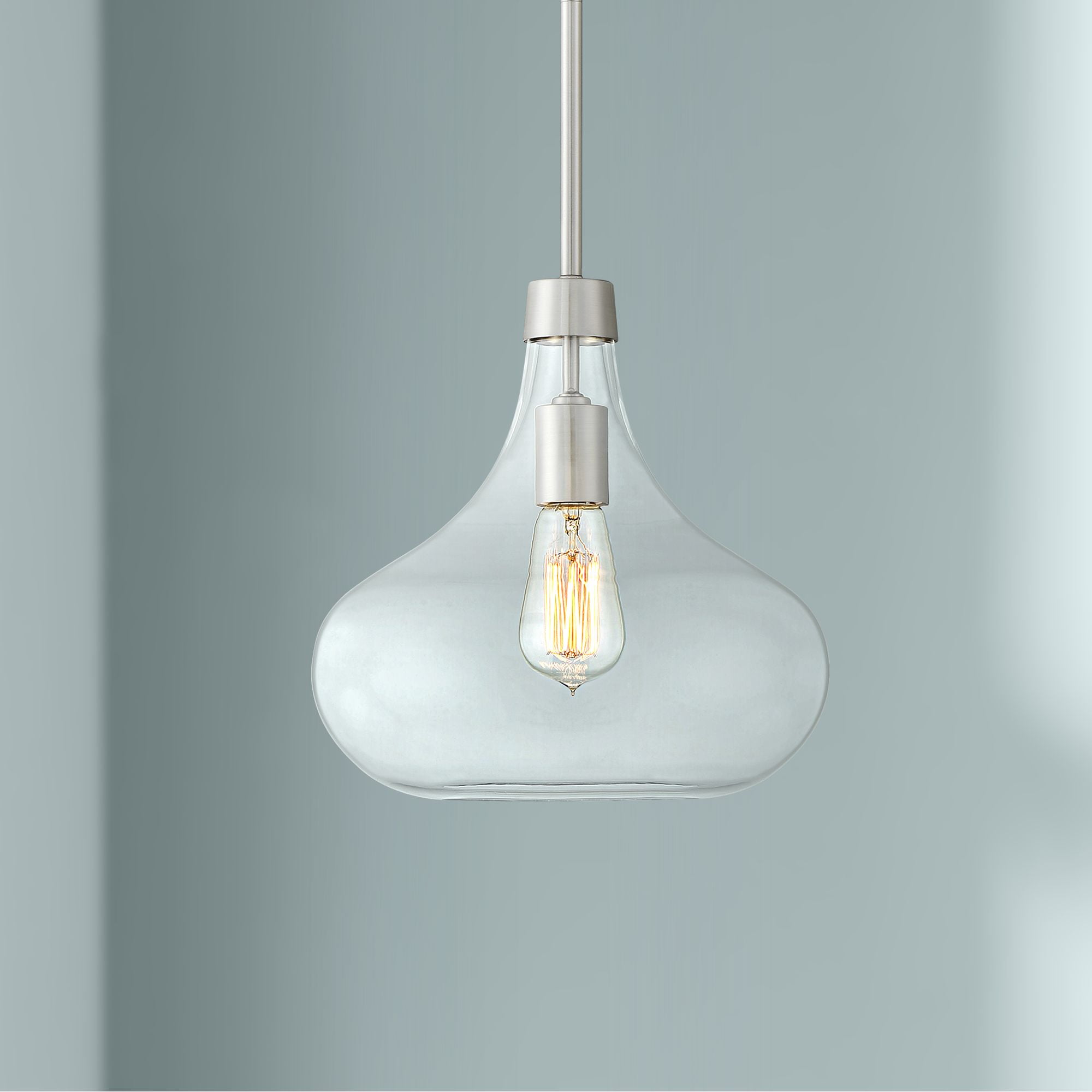 Farmhouse 17" Brushed Nickel Mini Pendant with Clear Glass Shade