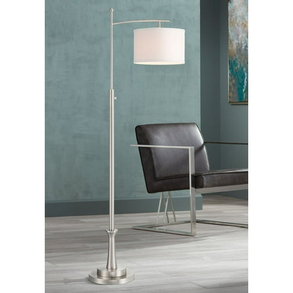 Possini Euro Design Burbank Modern 64" Tall Standing Floor Lamp Downbridge Pole Silver Metal Brushed Nickel Finish Living Room