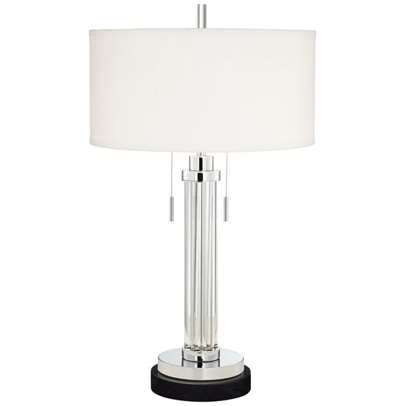 Possini Euro Design Cadence Modern Table Lamp with Round Black Marble Riser 30" Tall Glass Column White Shade for Bedroom Living Room Bedside Office