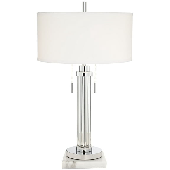 Possini Euro Design Cadence Modern Table Lamp with Square White Marble Riser 30" Tall Glass Column White Shade for Bedroom Living Room Bedside Office