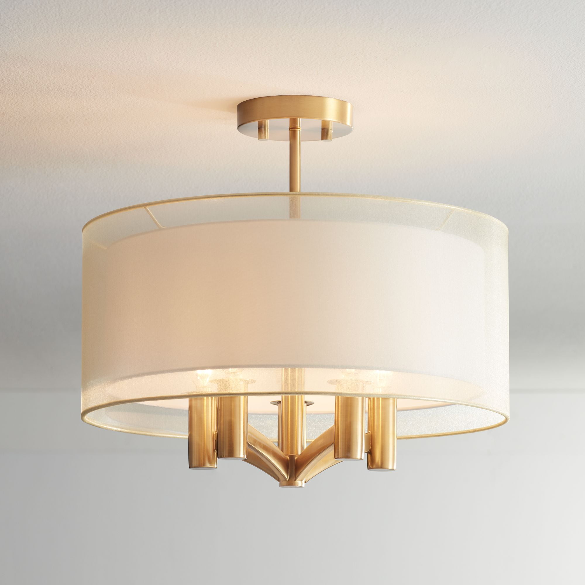 Possini euro design modern ceiling light flush mount fixture organza double drum wide bedroom kitchen cheap