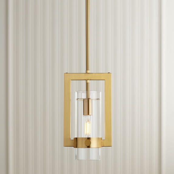 Possini Euro Design Camden Brass Mini Pendant 7" Wide Modern Open Rectangle Clear Glass Fixture for Dining Room Kitchen Island