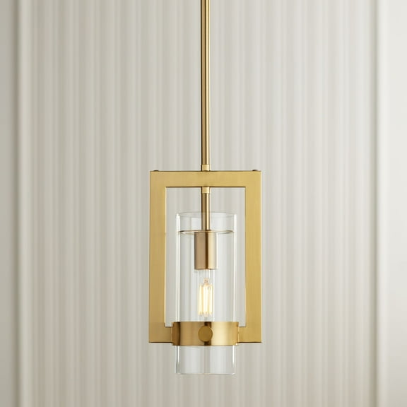 Possini Euro Design Camden Brass Mini Pendant 7" Wide Modern Open Rectangle Clear Glass Fixture for Dining Room Kitchen Island