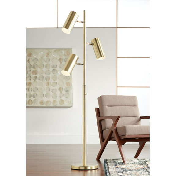 Possini Euro Design Canasta Trac Modern Tree Floor Lamp 67" Tall Satin Brass 3-Light Adjustable Metal Shade for Living Room Reading Bedroom Office