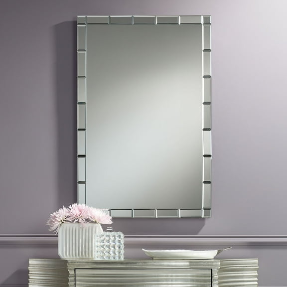 Possini Euro Design Cari Rectangular Vanity Wall Mirror Modern Beveled Edge Mirrored Tile Frame 23 1/2" Wide for Bathroom Bedroom Living Room Office