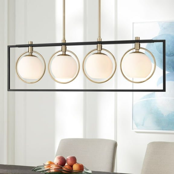 Possini Euro Design Carlyn 37 1/2" Mid Century Modern Pendant Chandelier Ceiling Light Fixture Dining Room Over Table Kitchen 4-Light Black Gold