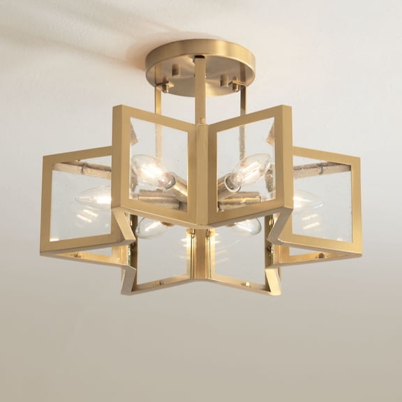 Possini Euro Design Casa Star Modern Ceiling Light Semi Flush Mount Fixture 16" Wide Warm Brass 6-Light Clear Glass for Bedroom Kitchen Living Room