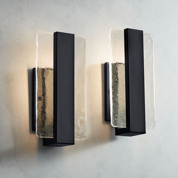 Possini Euro Design Cascadia Modern Wall Light Sconces Set of 2 Black Metal Hardwire 6" Fixture LED Piastra Art Glass for Bedroom Bathroom Vanity Home