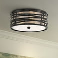 thumbnail image 1 of Possini Euro Design Cassia Modern Industrial Ceiling Light Flush Mount Fixture 15" Gloss Black 3-Light Champagne Shade for Bedroom House, 1 of 6