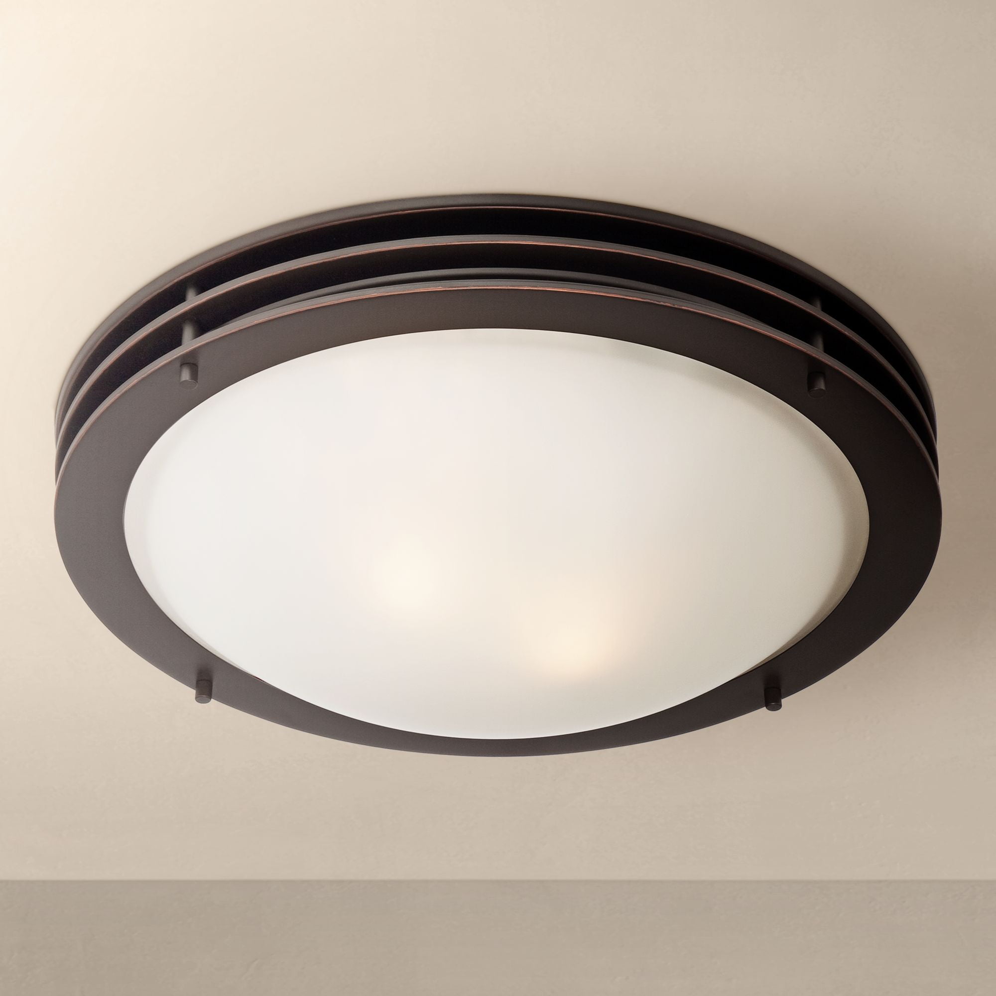Bronze Flush Mount Ceiling Light with White Glass Bowl Shade