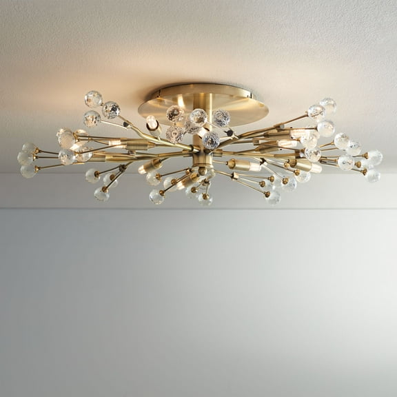 Possini Euro Design Ceiling Light Semi Flush Mount Fixture LED Brass 27 1/2" Wide 10-Light Crystal Berry for Living Room