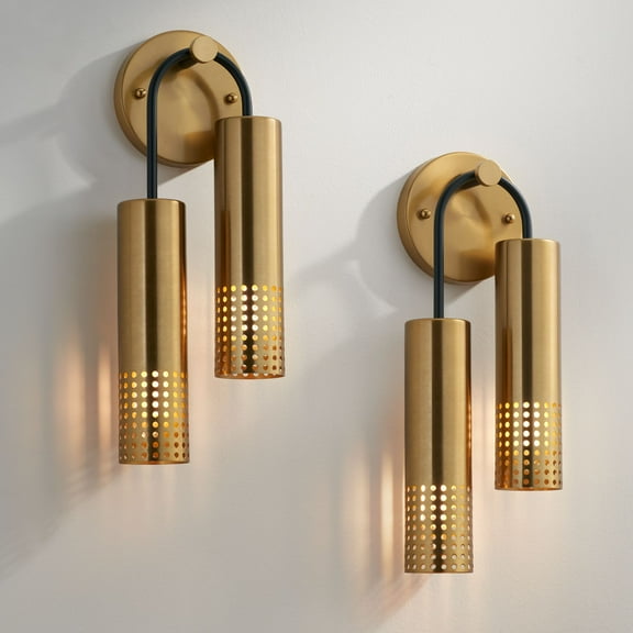 Possini Euro Design Celine 16" High Warm Gold 2-Light Wall Sconce Set of 2