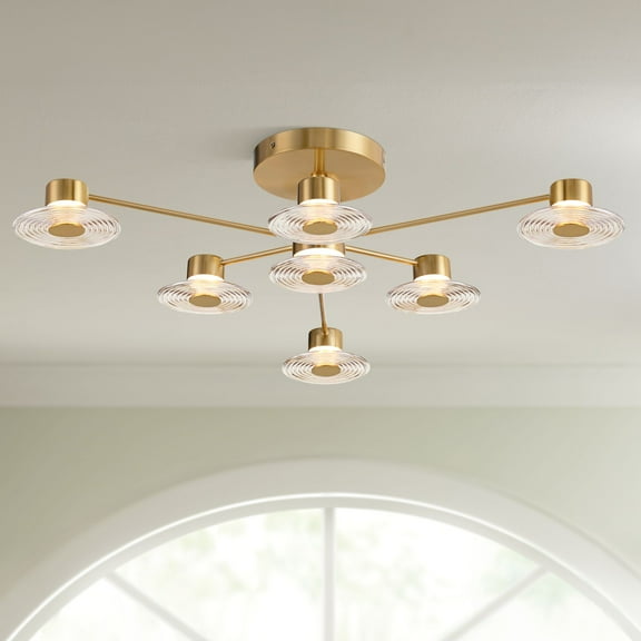Possini Euro Design Chapman 33 1/2" Modern Semi Flush-Mount Ceiling Light Fixture Kitchen Sputnik 7-Light LED Warm Gold Finish