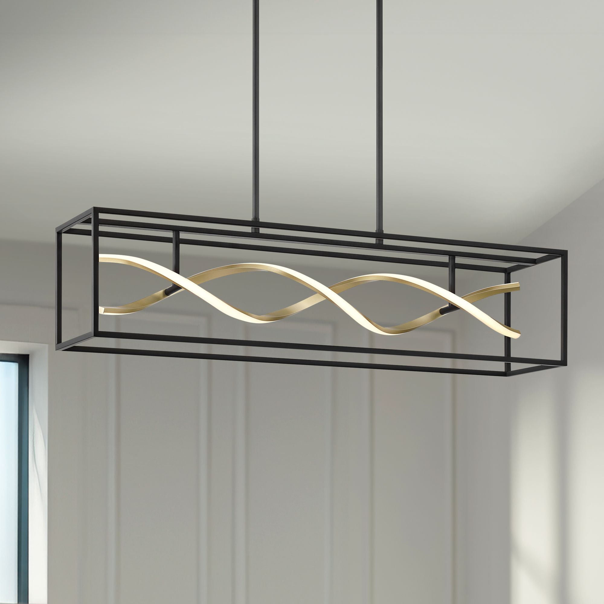 Possini Euro Design Cheva 35 1/2" Modern Pendant Chandelier Ceiling Light Fixture Dining Room Over Table Kitchen Island LED Black Sand Gold Finish