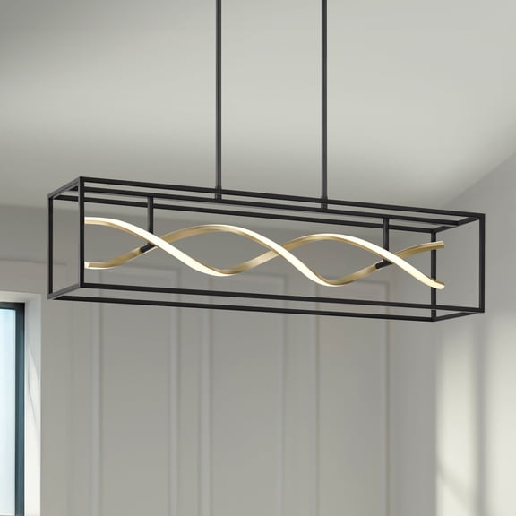 Possini Euro Design Cheva 35 1/2" Modern Pendant Chandelier Ceiling Light Fixture Dining Room Over Table Kitchen Island LED Black Sand Gold Finish