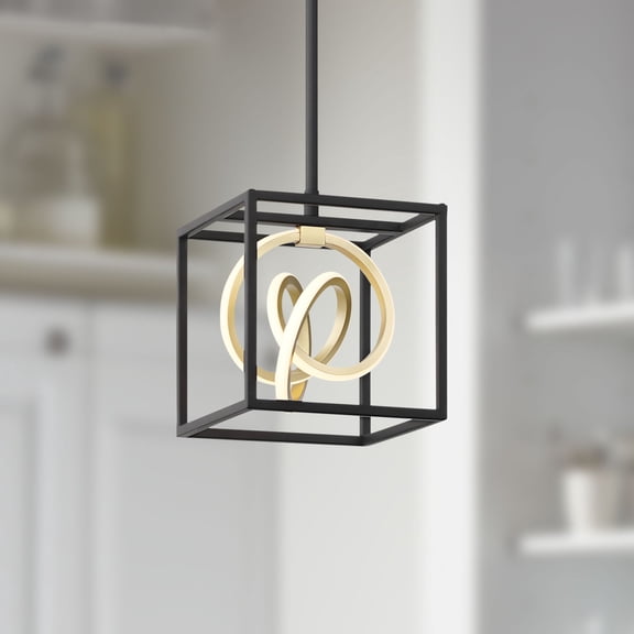 Possini Euro Design Christy 8" Modern Pendant Chandelier Ceiling Light Fixture Dining Room Over Table 3-Light LED Black Gold Finish Mini