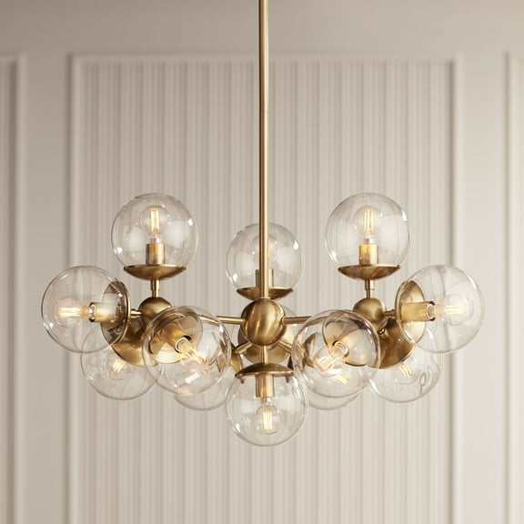 Possini Euro Design Cosas Warm Brass Sputnik Chandelier 27 1/2" Wide Modern Clear Glass Shades 13-Light Fixture for Dining Room