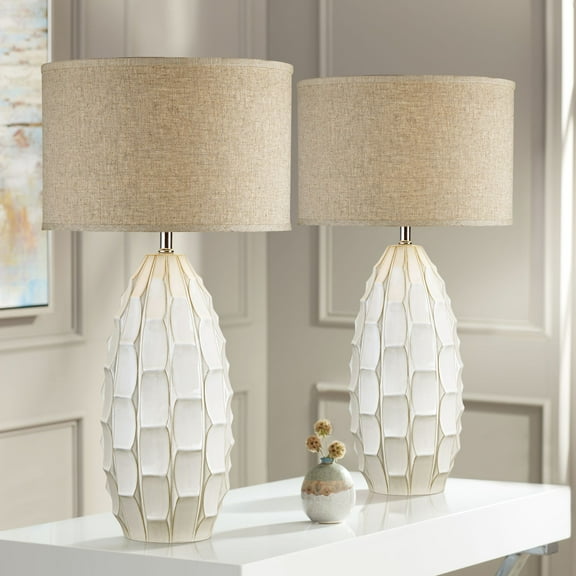 Possini Euro Design Cosgrove 32 3/4" Tall Oval Mid Century Modern End Table Lamps Set of 2 White Ceramic (Colors May Vary)