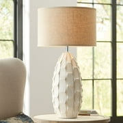 Possini Euro Design Cosgrove Modern Mid Century Table Lamp 32 3/4" Tall White Glazed Ceramic Beige Fabric Drum Shade for Bedroom Living Room Bedside