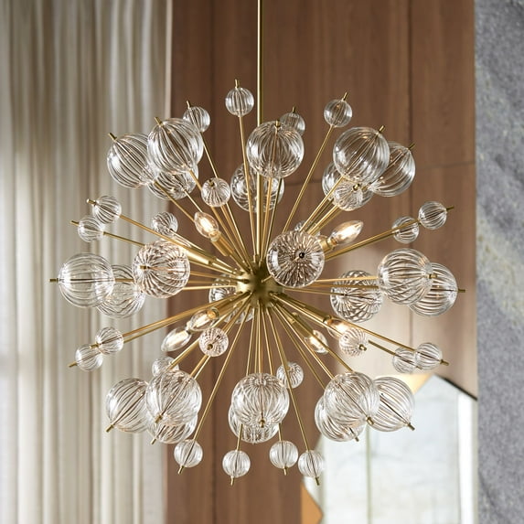 Possini Euro Design Dandelion 30" Modern Pendant Chandelier Ceiling Light Fixture Dining Room Over Table Sputnik 8-Light Satin Gold Finish