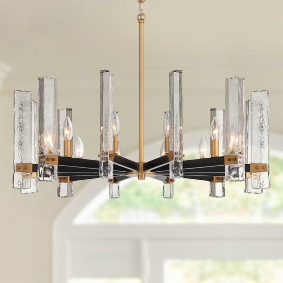 Possini Euro Design Daphne 32 1/4" Mid Century Modern Chandelier Ceiling Light Fixture Dining Room Over Table 12-Light Black Gold Finish