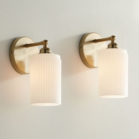 Possini Euro Design 360 Lighting David 9 1/2" High Gold and White Glass Sconces Set of 2