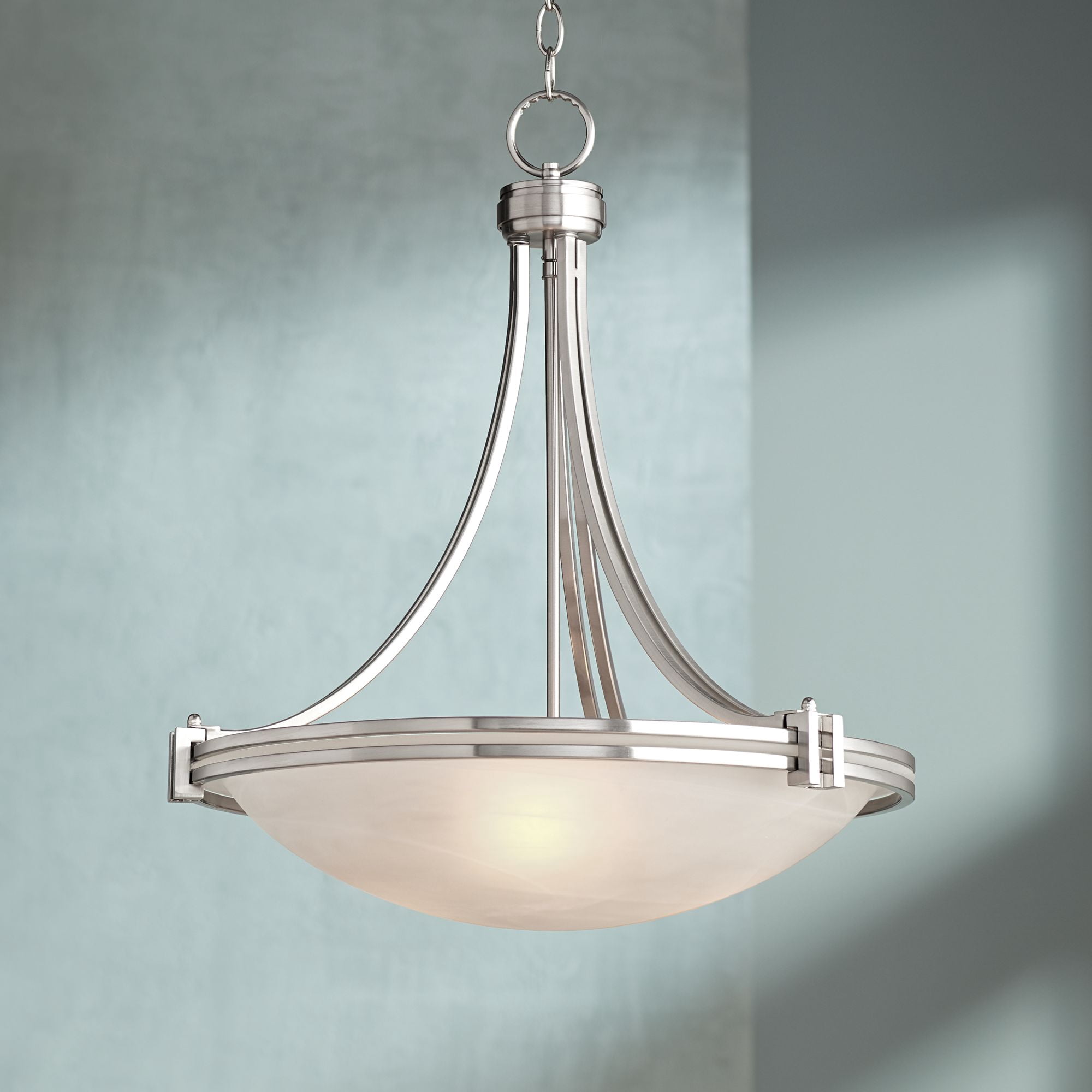 Possini Euro Design Deco Brushed Nickel Pendant Chandelier 21 1/2" Wide Modern White Marbled Bowl Glass 3-Light Fixture for Dining Room Kitchen Island