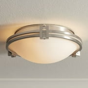 Possini Euro Design Deco Modern Ceiling Light Flush Mount Fixture 12 3/4 Wide Brushed Nickel 2-Light Marbleized Glass for Bedroom Kitchen Living Room