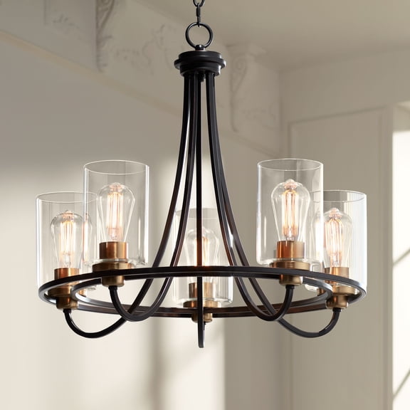 Possini Euro Design Demy Oil Rubbed Bronze Pendant Chandelier 23" Wide Rustic Clear Glass 5-Light Fixture for Dining Room House Foyer Kitchen Island