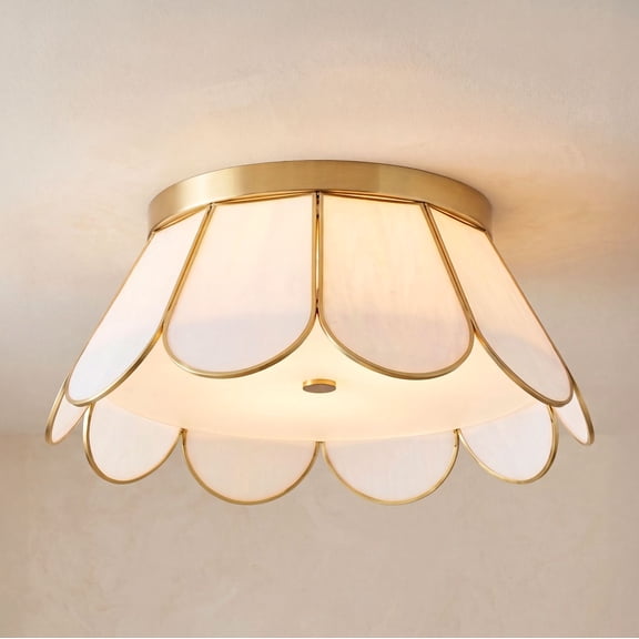 Possini Euro Design Eldridge 15 3/4" Modern Flush-Mount Ceiling Light Fixture Kitchen Foyer Flower Warm Brass Finish Seashell
