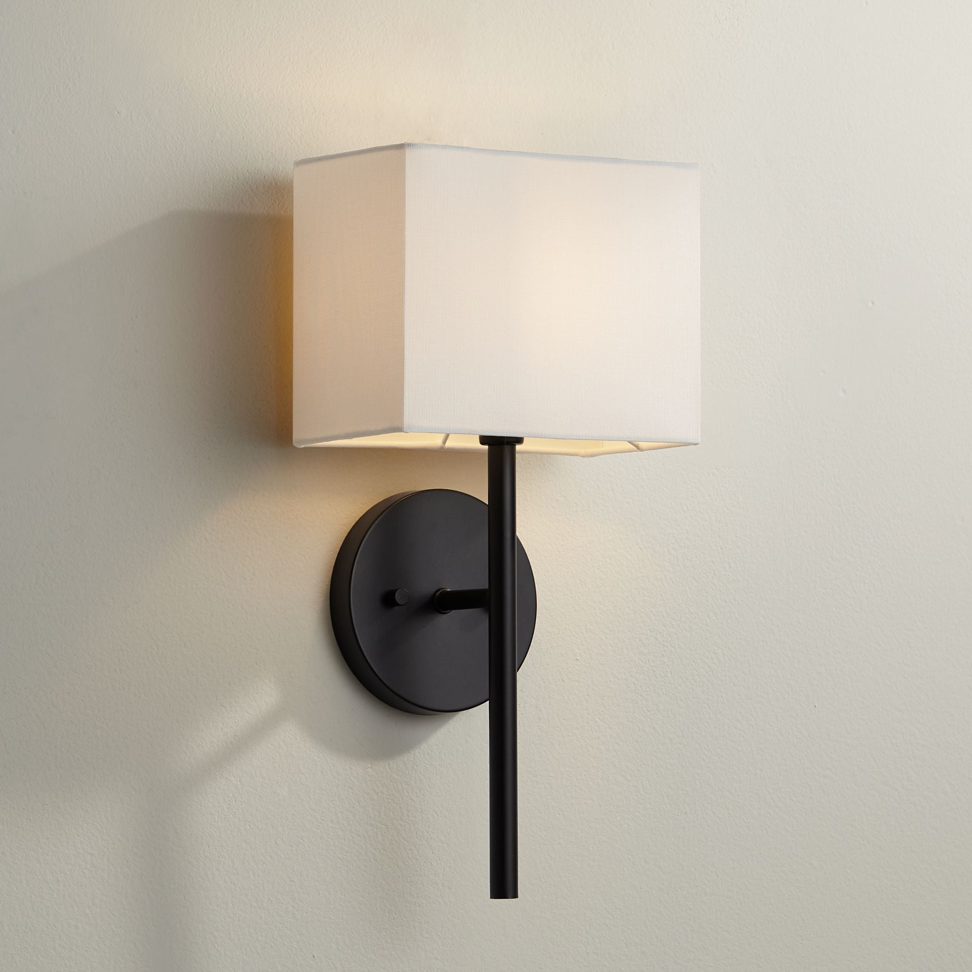 Modern Black Linen-Shade Wall Sconce 12" High Direct Wired
