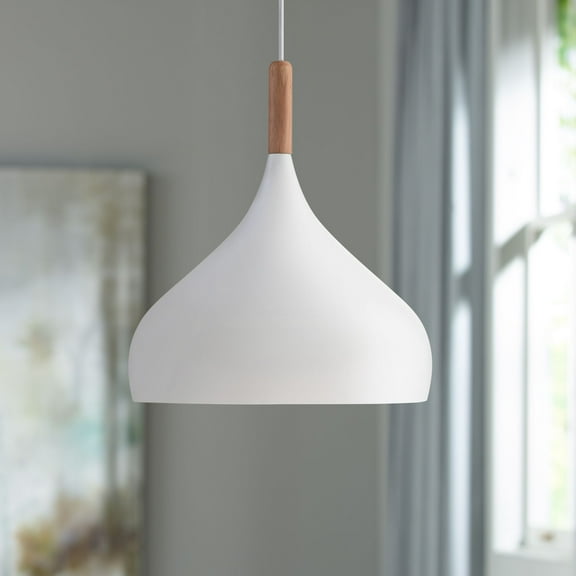 Possini Euro Design Felton White Pendant Light 13" Wide Mid Century Modern Rounded Shade for Dining Room House Foyer Kitchen Island Entryway Bedroom