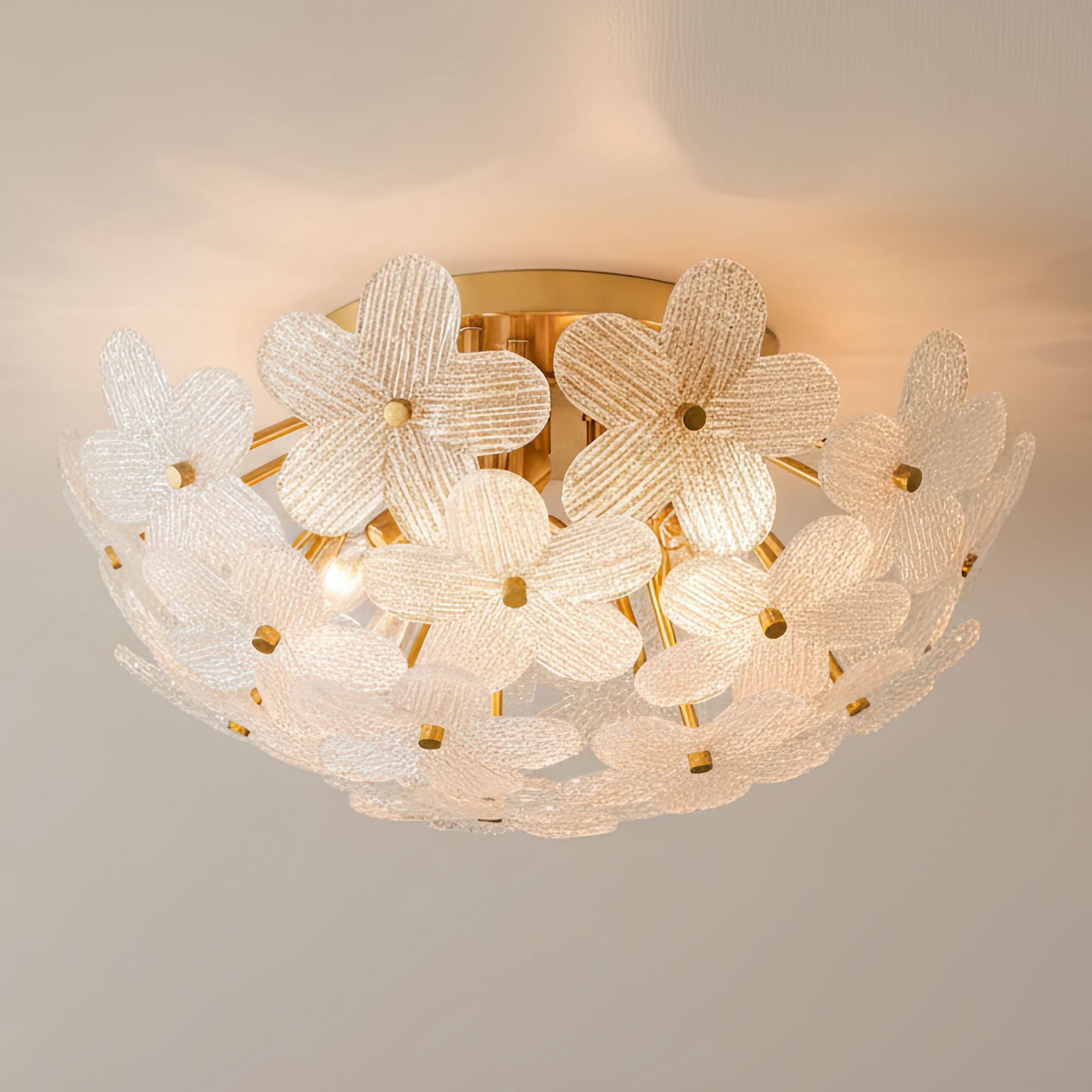 Possini Euro Design Filoli 20" Modern Semi Flush-Mount Ceiling Light Fixture Kitchen Foyer Hallway Flower Unique Gold Finish Glass