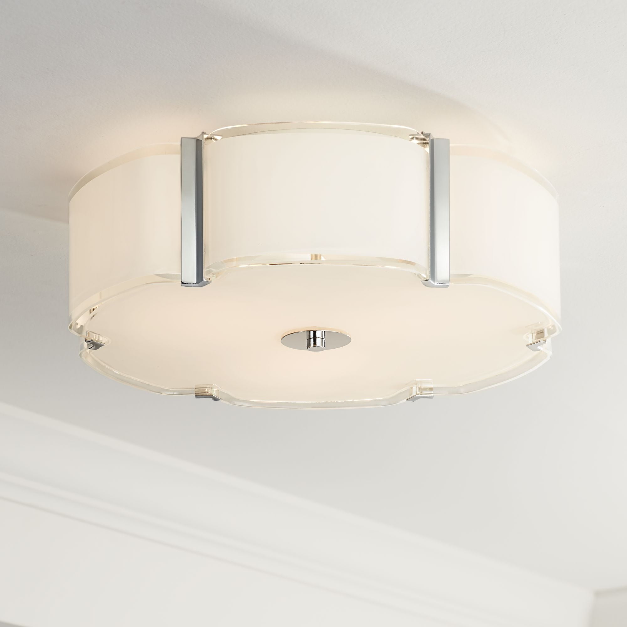 18" Chrome and Glass Drum Modern Ceiling Light