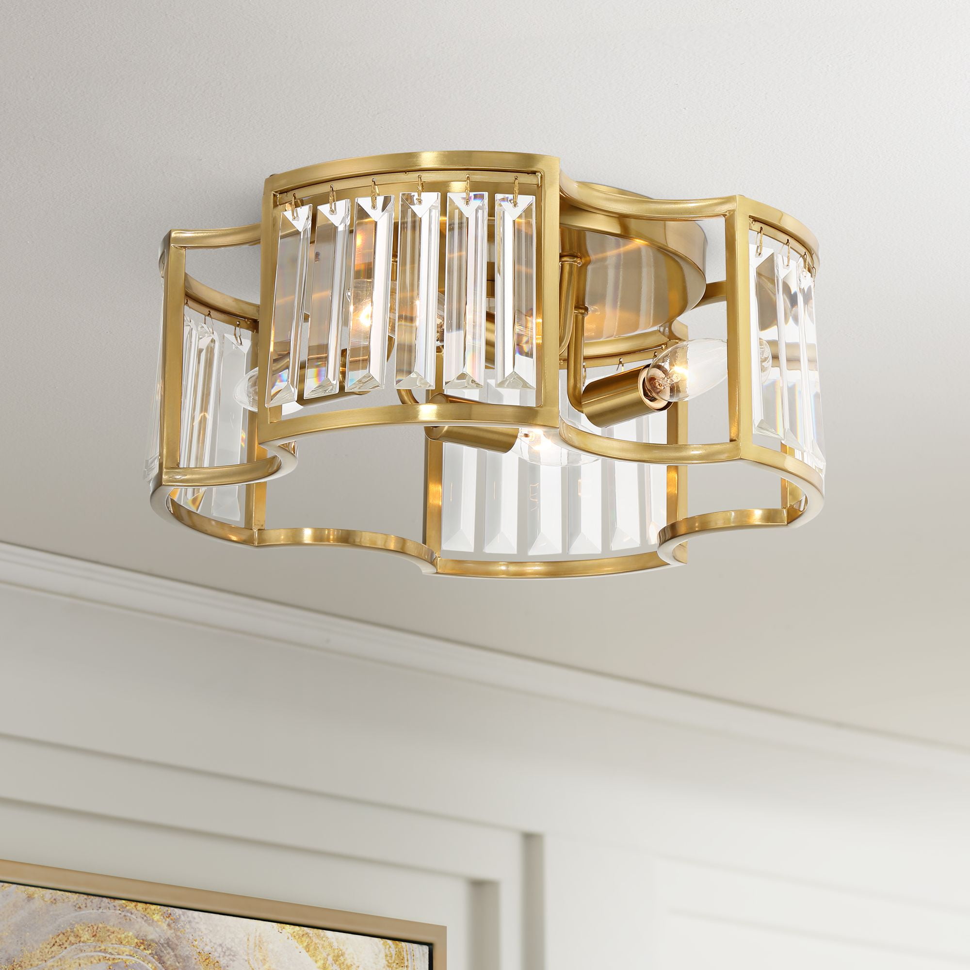 Possini Euro Design Gillian Modern Ceiling Light Semi Flush Mount Fixture 15" Warm Soft Gold 4-Light Crystal for Bedroom Kitchen