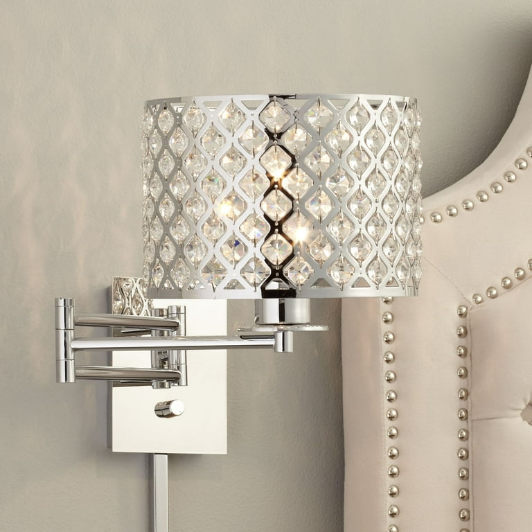 Possini Euro Design Glitz Modern Swing Arm Wall Lamp Chrome Plug