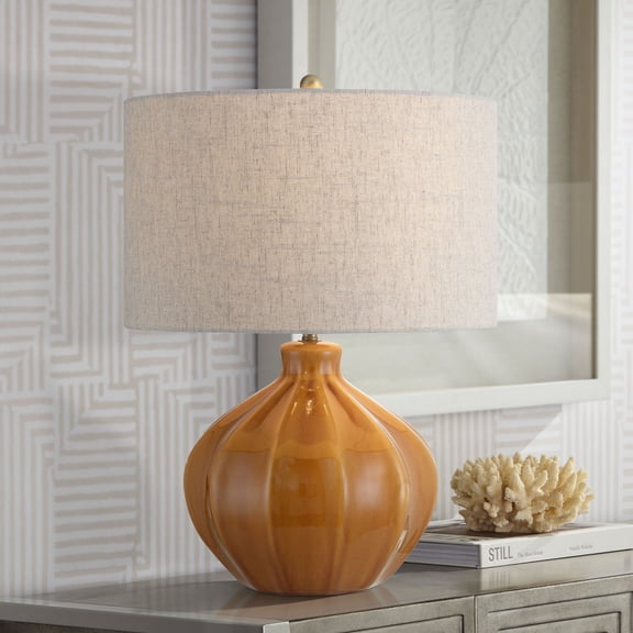Possini Euro Design Gordy 21" High Small Mid Century Modern Accent 3-Way Table Lamp Spice Brown Finish Ceramic Single Living Room Bedroom