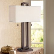 Possini Euro Design Gossard Modern Industrial Table Lamp 30 Tall Bronze with USB Charging Port White Rectangular Shade for Bedroom Living Room Office