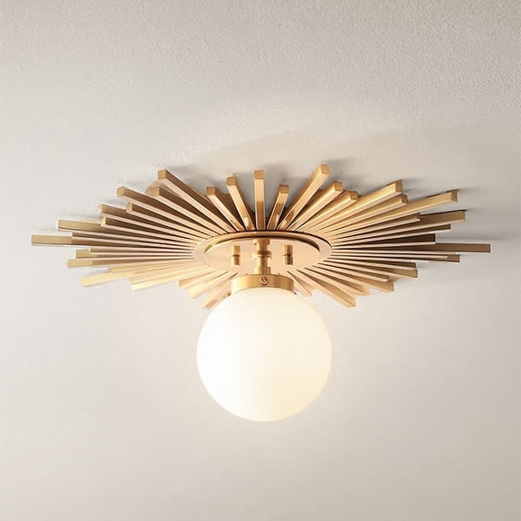Possini Euro Design Hazel Modern Ceiling Light Semi Flush Mount Fixture 24" Wide Warm Brass White Globe Shade for Bedroom Kitchen Living Room Hallway